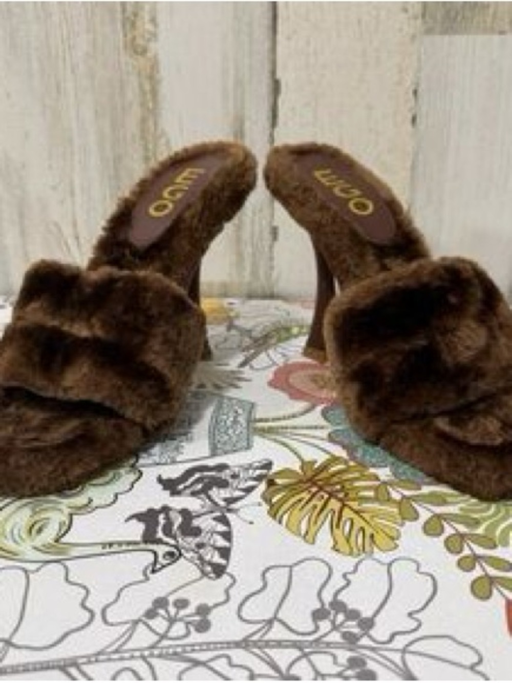 EGO Brown Faux Fur Slide Heels